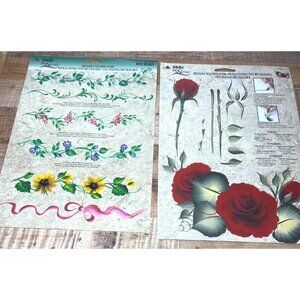 Folkart One Stroke Painting Reusable Teaching Guide Rose & Floral Design